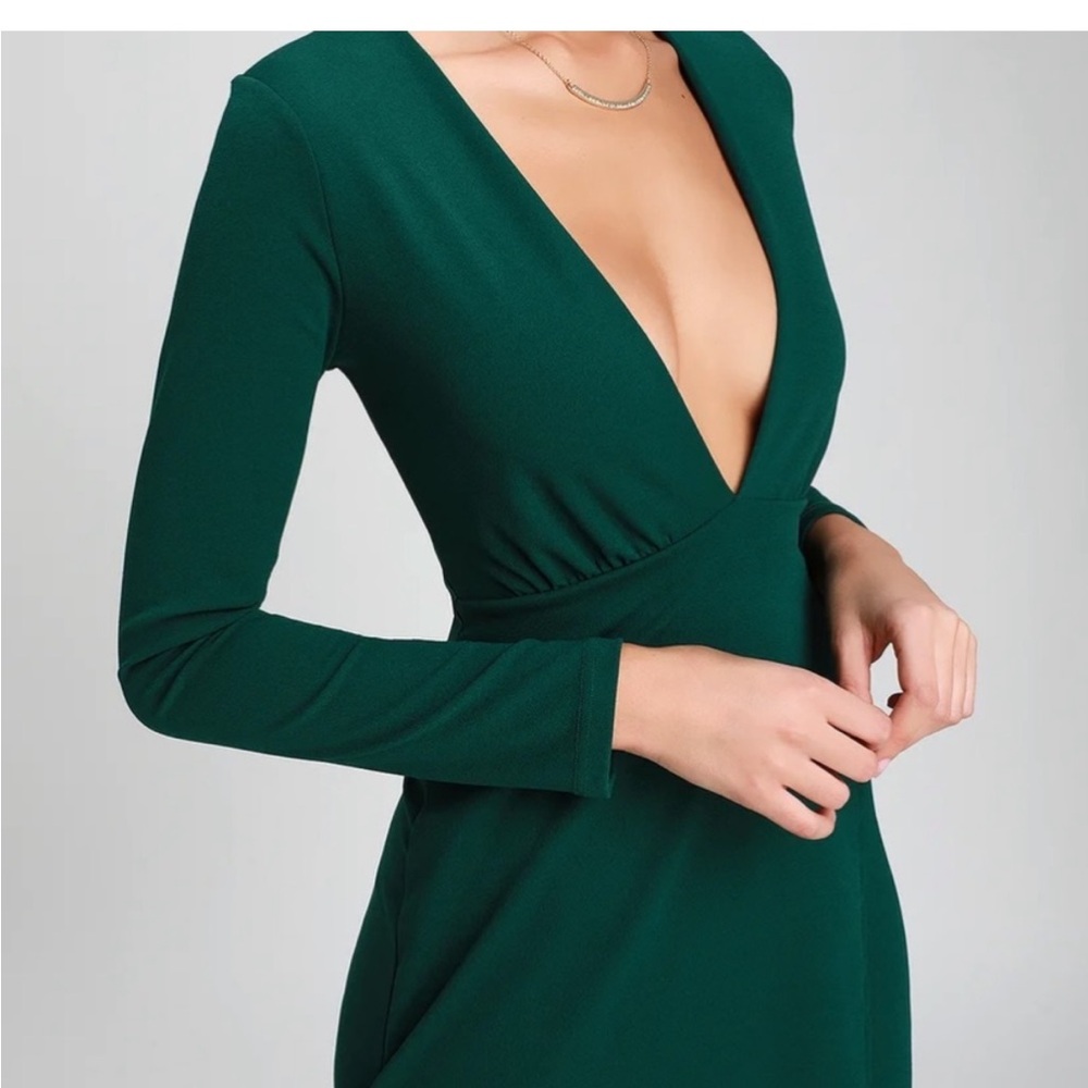 Make it Hot Green Long Sleeve Plunge V-Neck Cocktail Dress - Picture 4 of 13